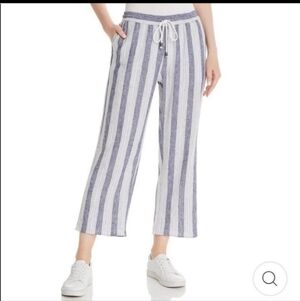 Rails Womens Agnes Cannes Pants Sz L Linen Blend Crop White Blue Striped